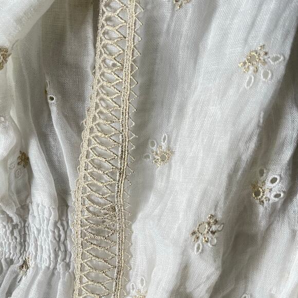 Temptation Positano Irlanda White Smocked Eyelet 100% Linen Mini Dress - Picture 10 of 12